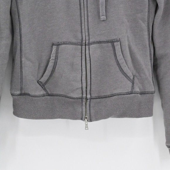 HOLLISTER Womens Gray Logo Applique Full Zip Hooded Jacket Sherpa Lined Size M - Picture 3 of 8